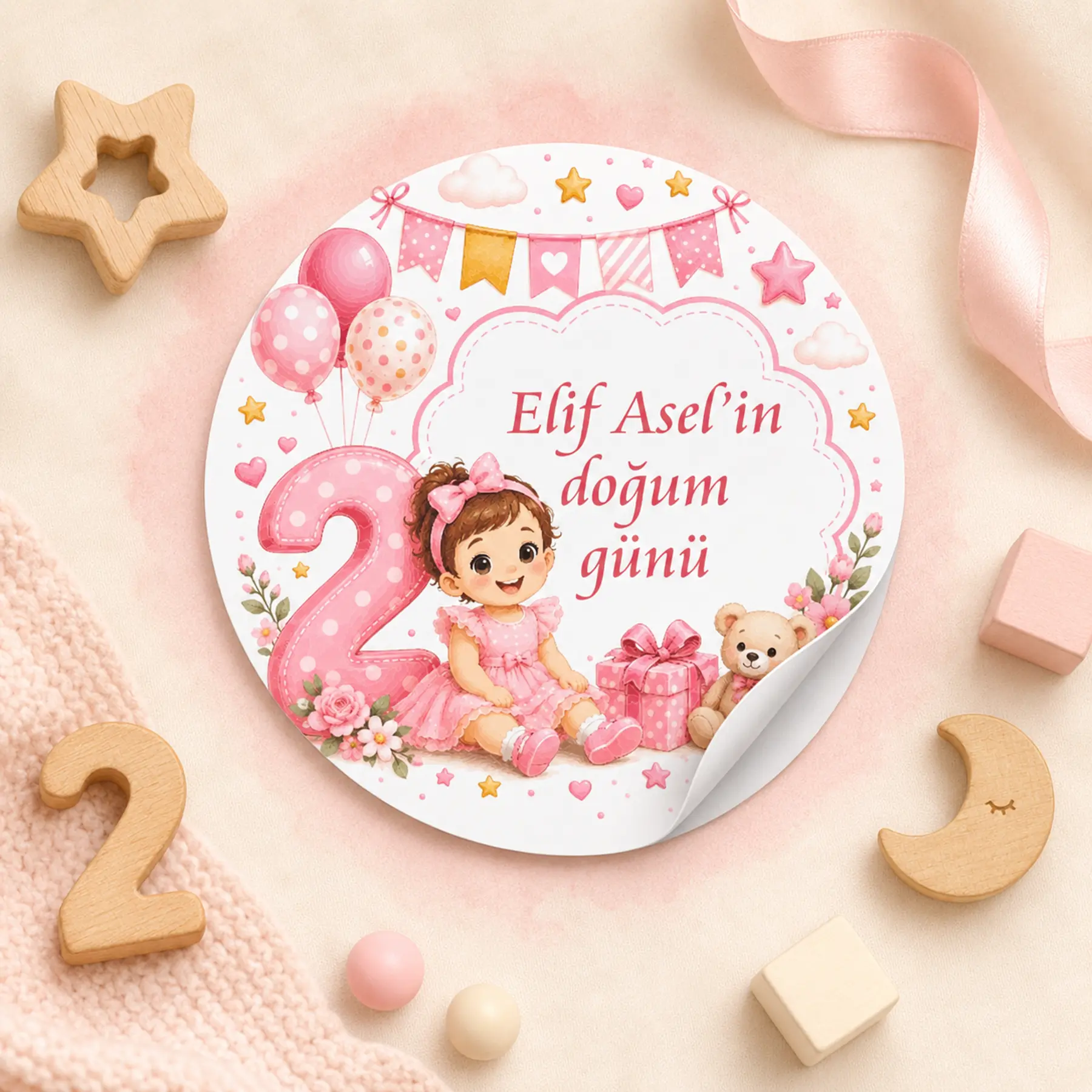 2 Yaş Doğum Günü Kız Sticker