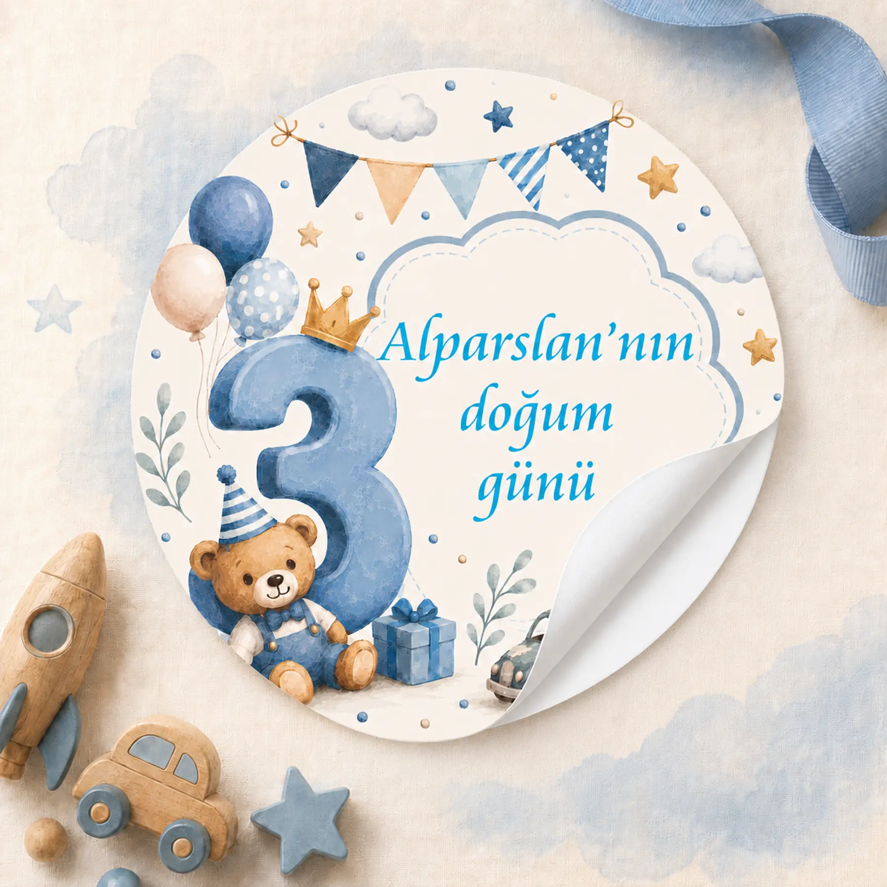 3 Yaş Doğum Günü Erkek Sticker