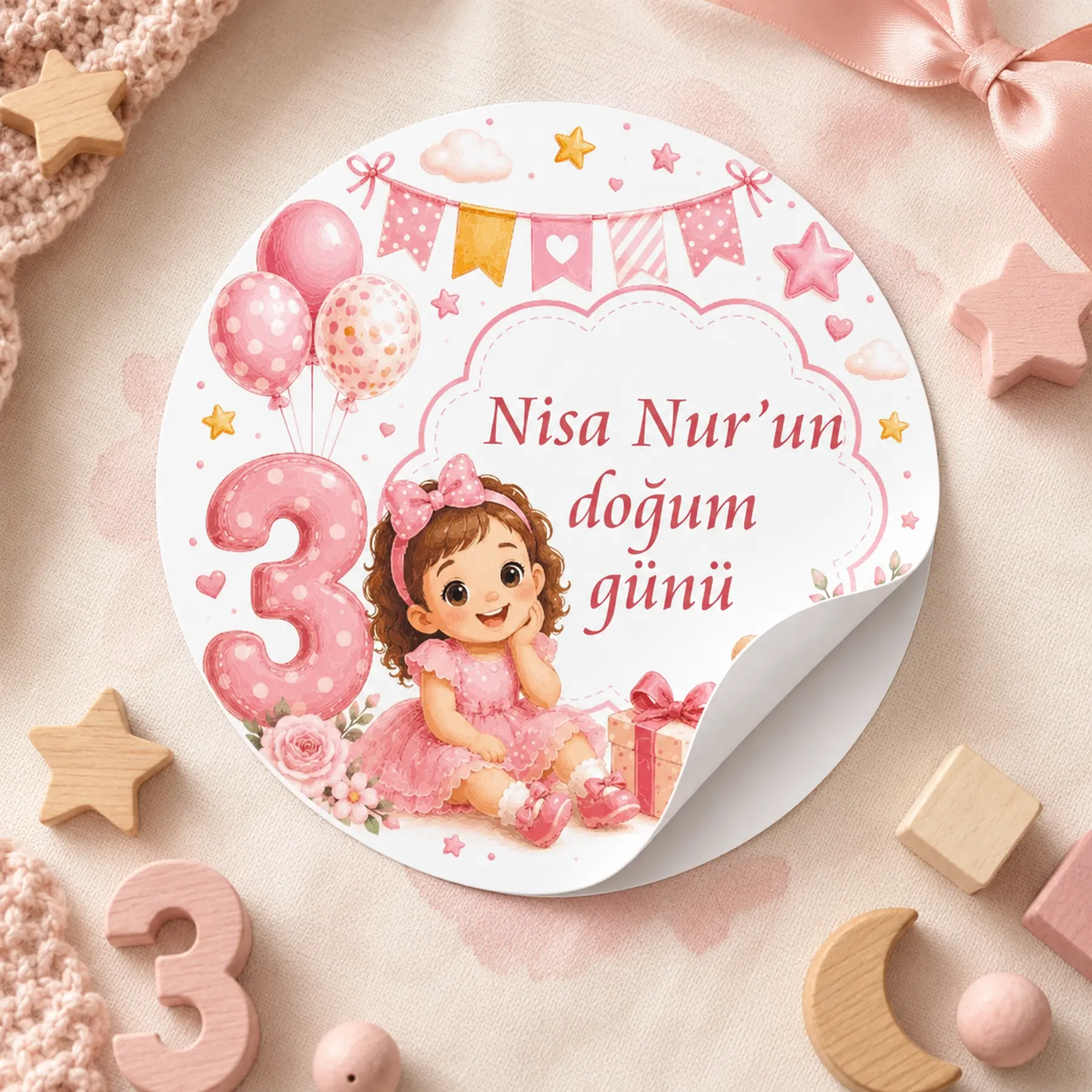 3 Yaş Doğum Günü Kız Sticker