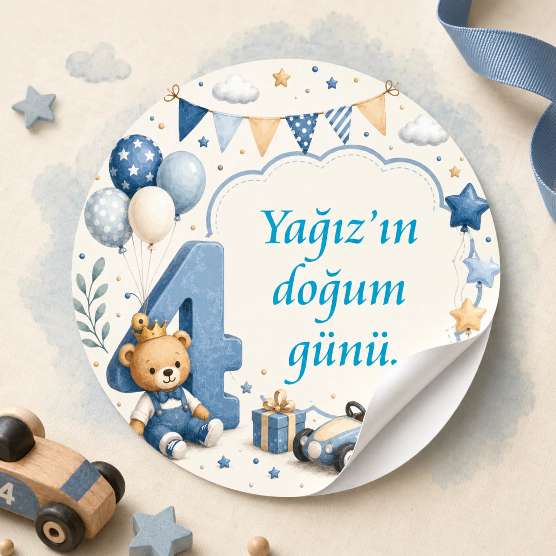 4 Yaş Doğum Günü Erkek Sticker