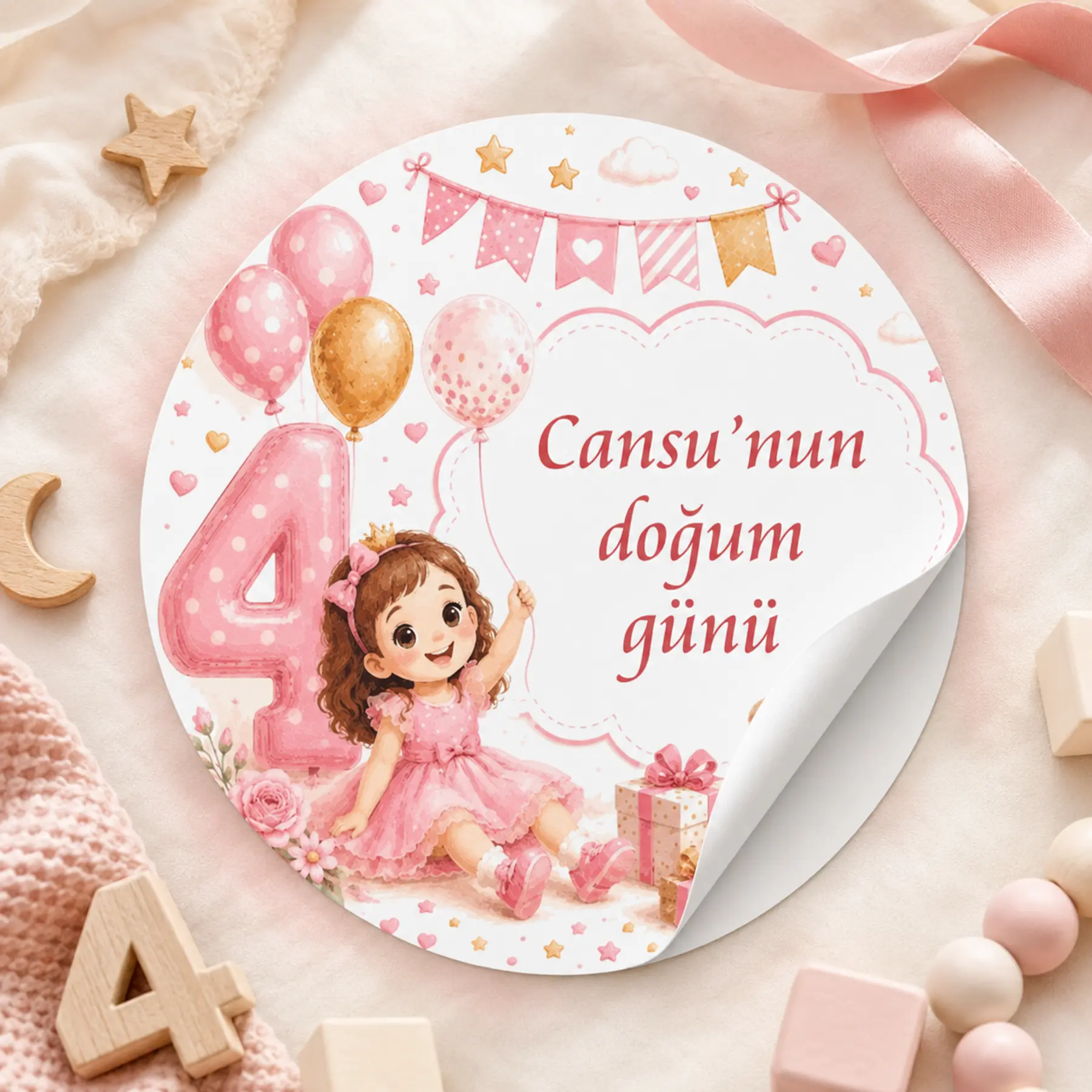 4 Yaş Doğum Günü Kız Sticker