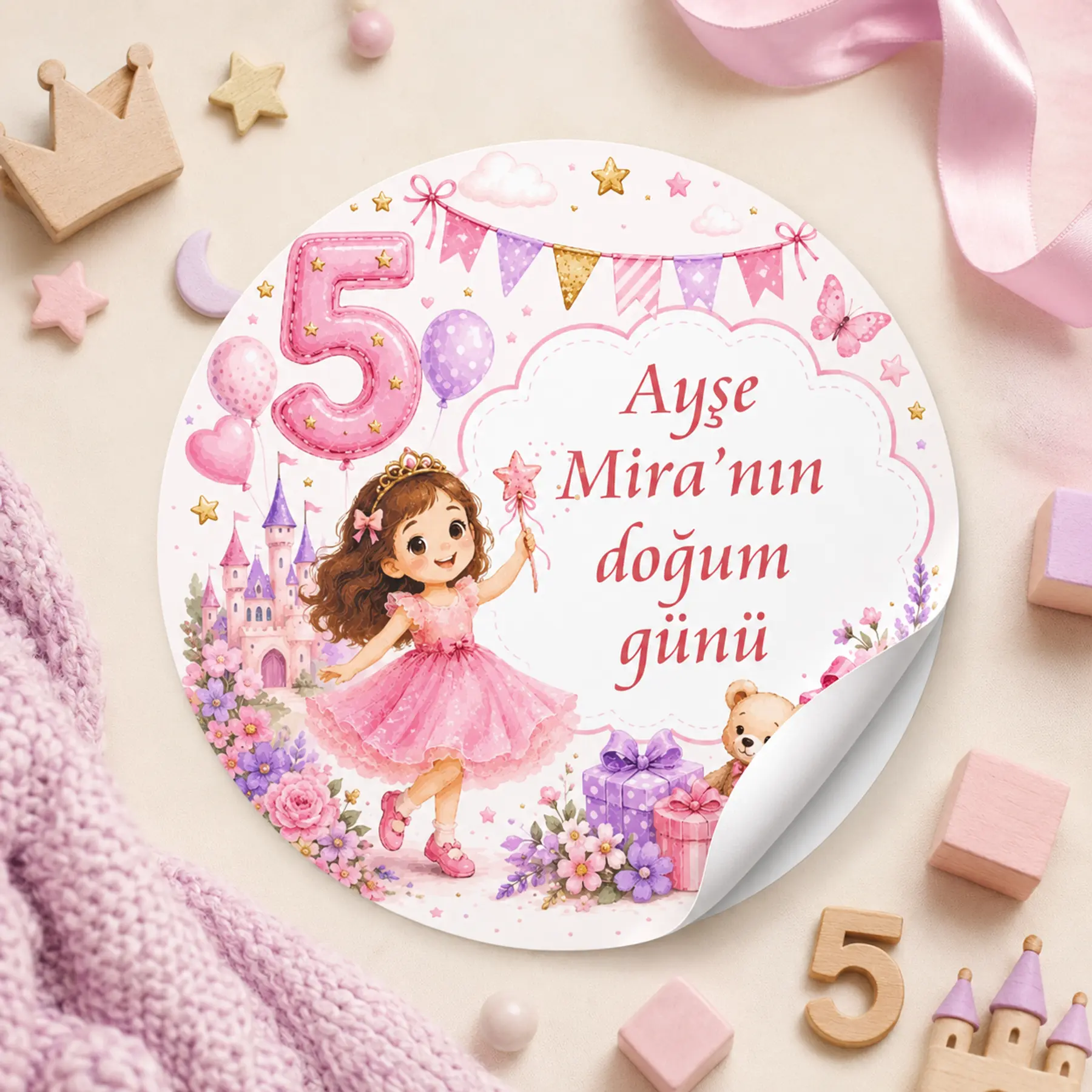 5 Yaş Doğum Günü Kız Sticker