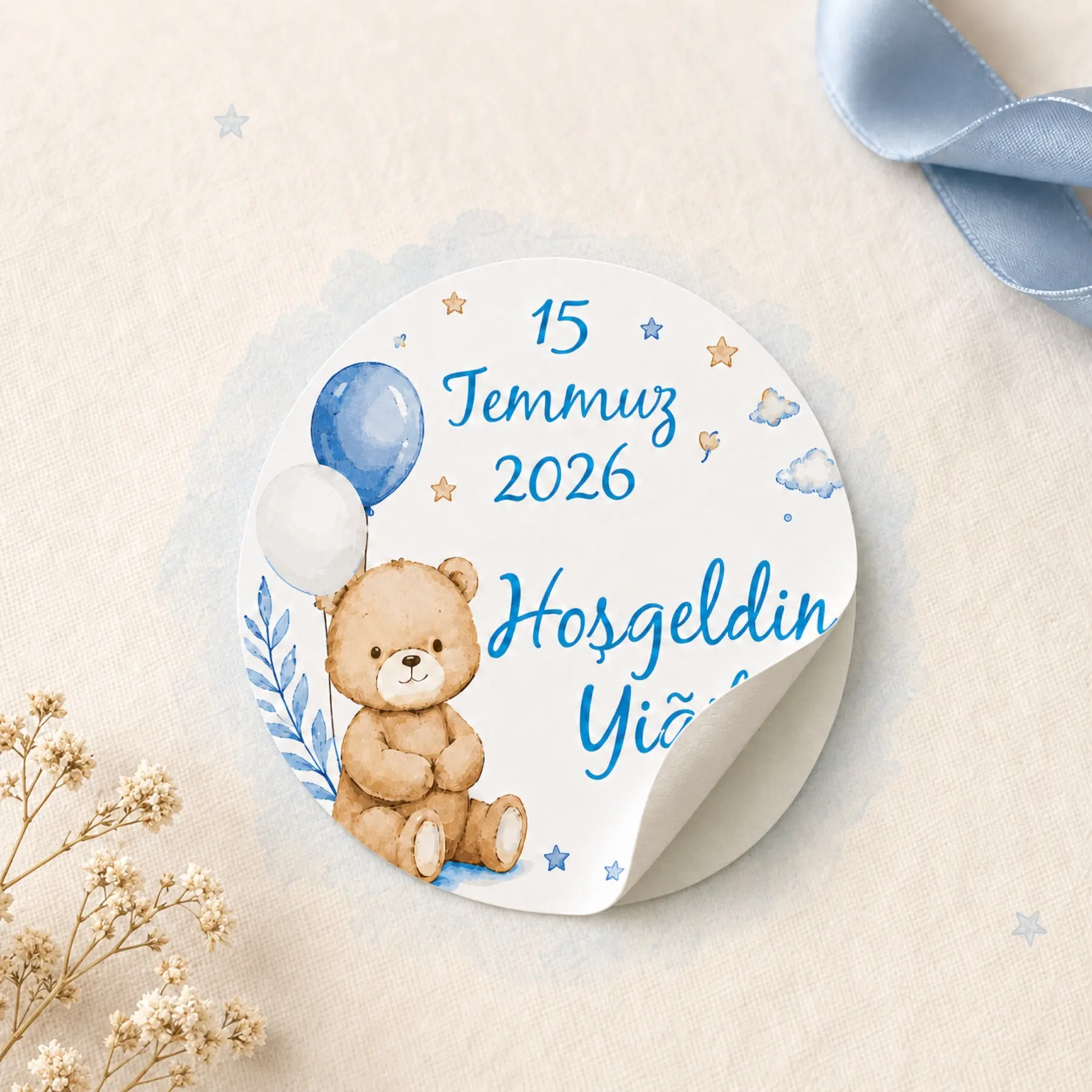 Ayıcık Temalı Hoşgeldin Bebek Erkek Sticker