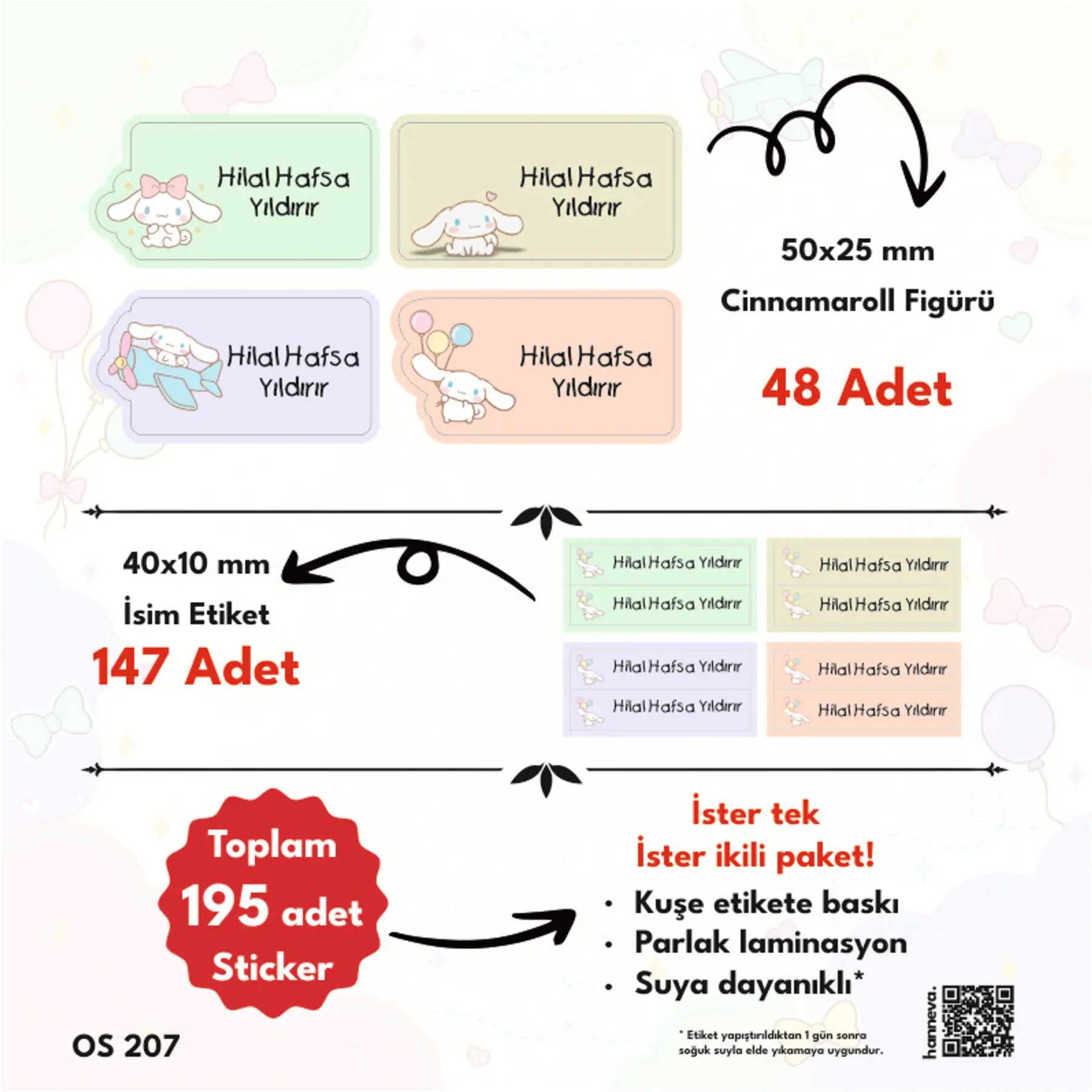 Cinnamoroll Temalı 4 Figür Okul Sticker