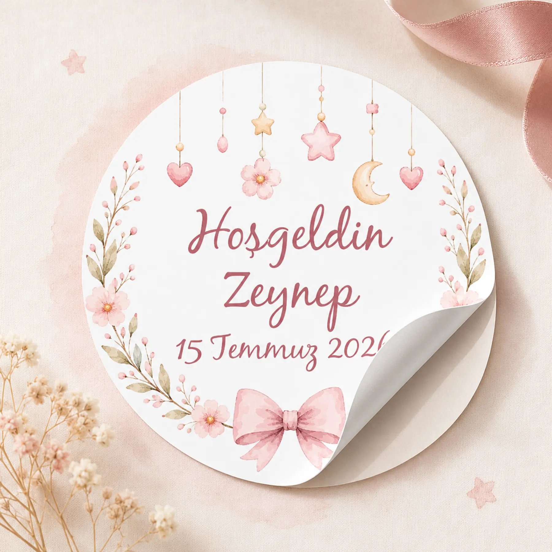 Fiyonk Temalı Hoşgeldin Bebek Kız Sticker
