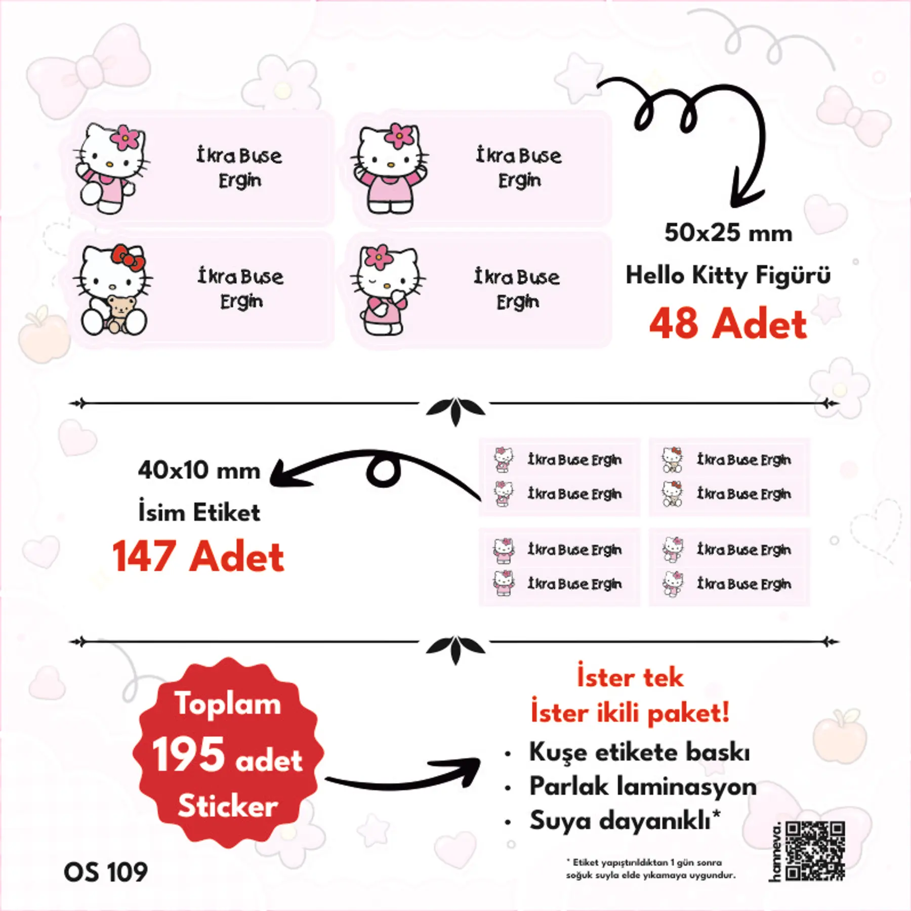 Hello Kity Temalı Sticker 4 Figür