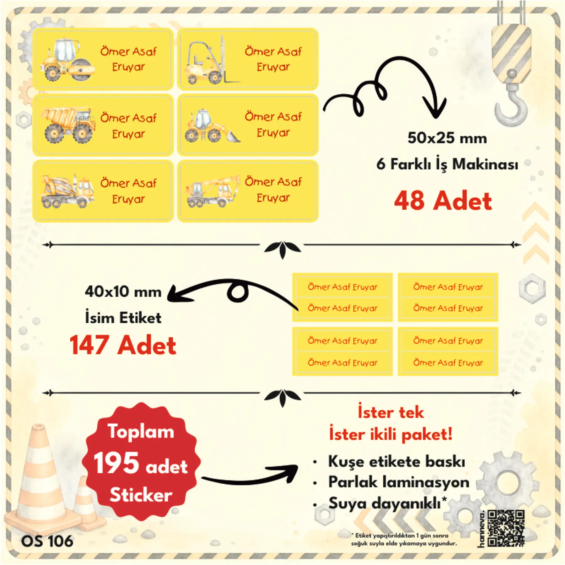 İş Makinesi Temalı Sticker 6 Figür