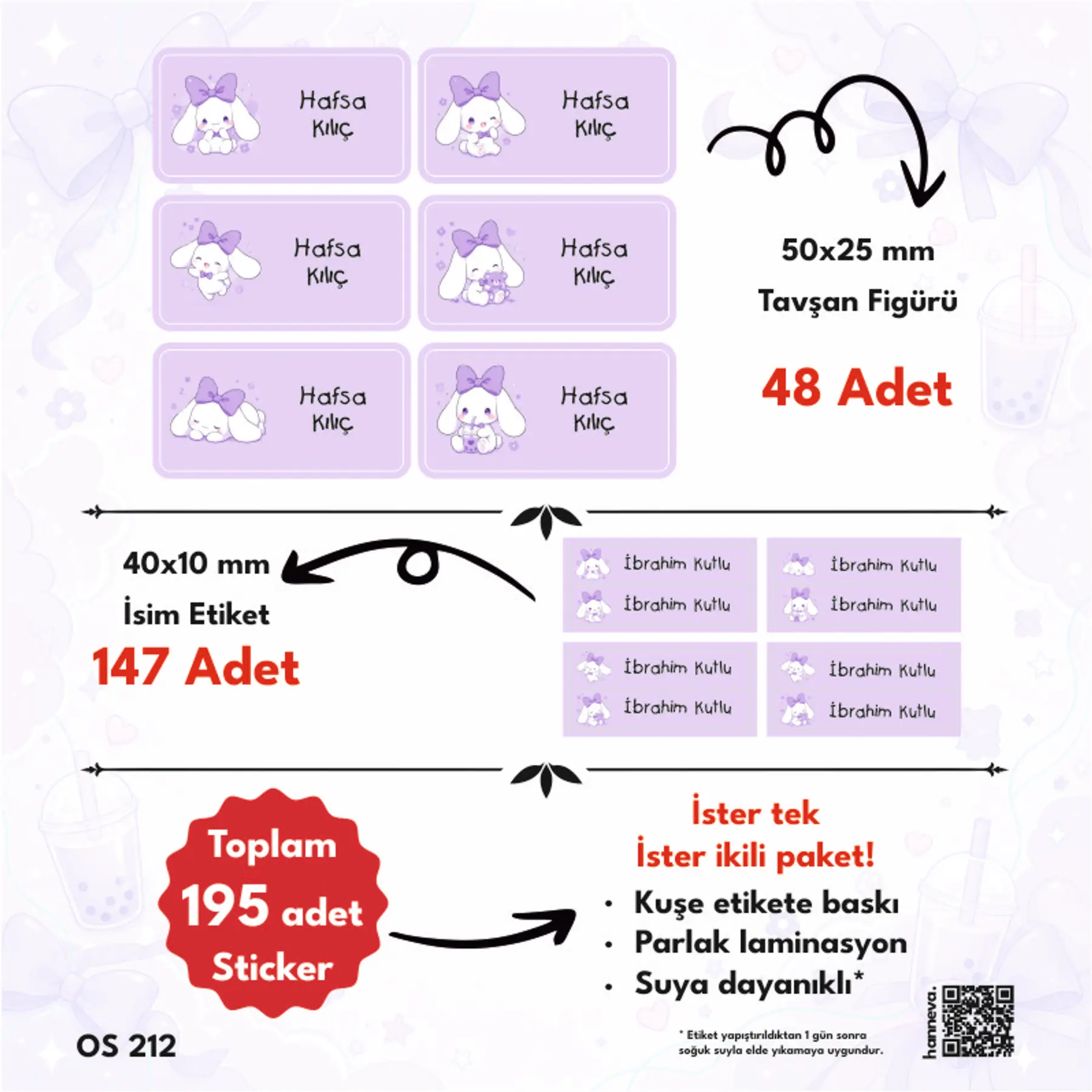 Tavşan Temalı Okul Etiketi 6 Figür