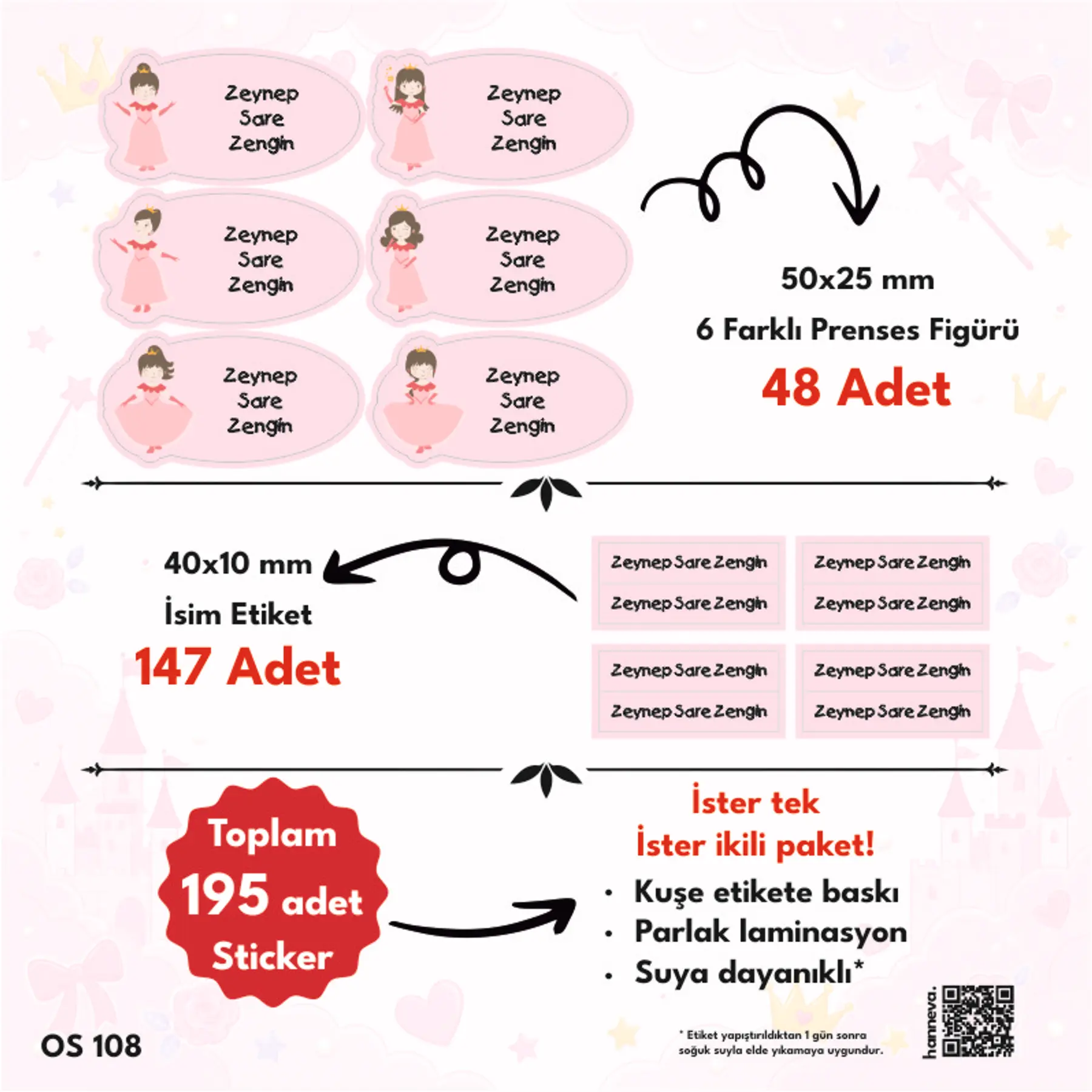 Prenses Temalı Sticker 6 Figür