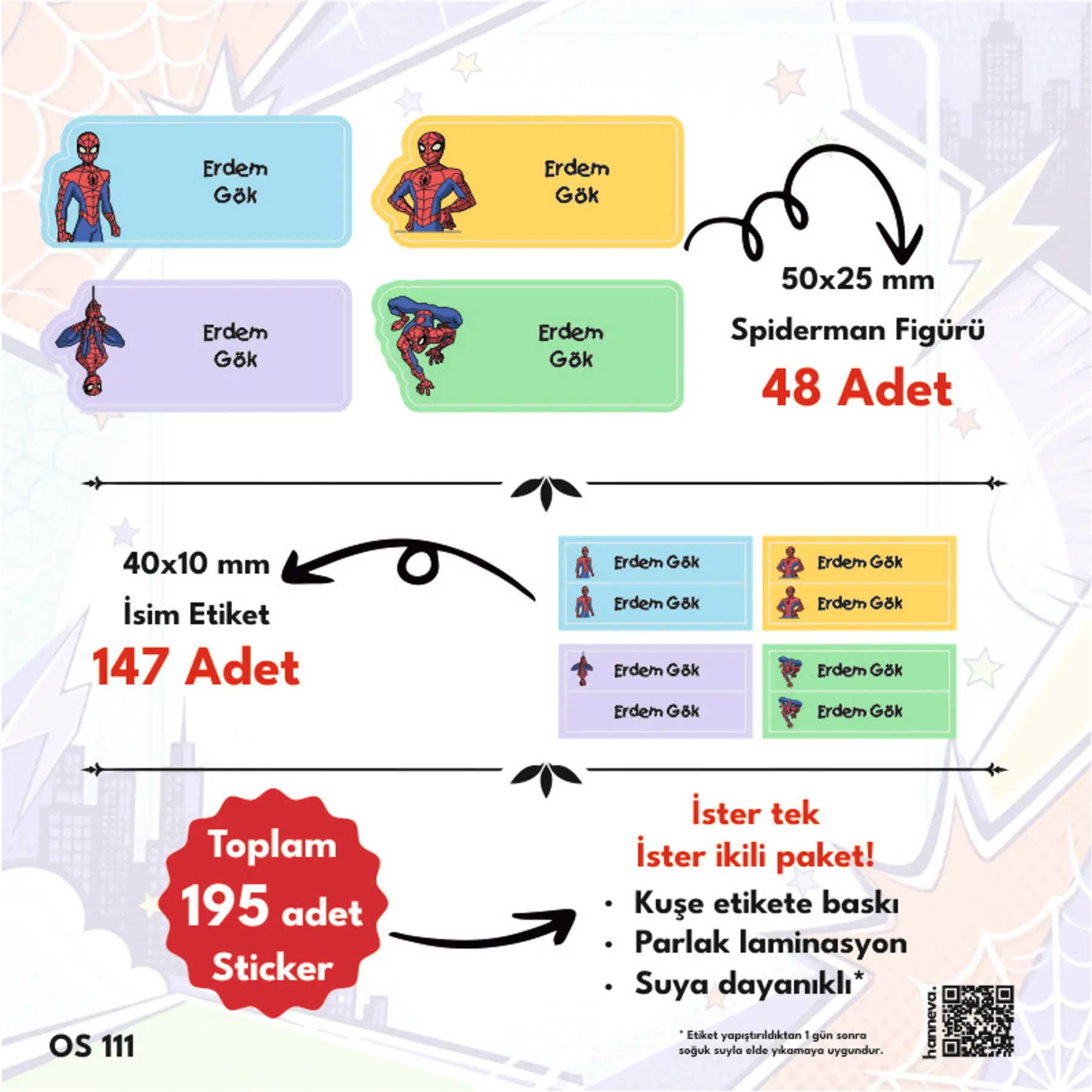 Örümcek Adam Temalı 4 Figür Okul Sticker
