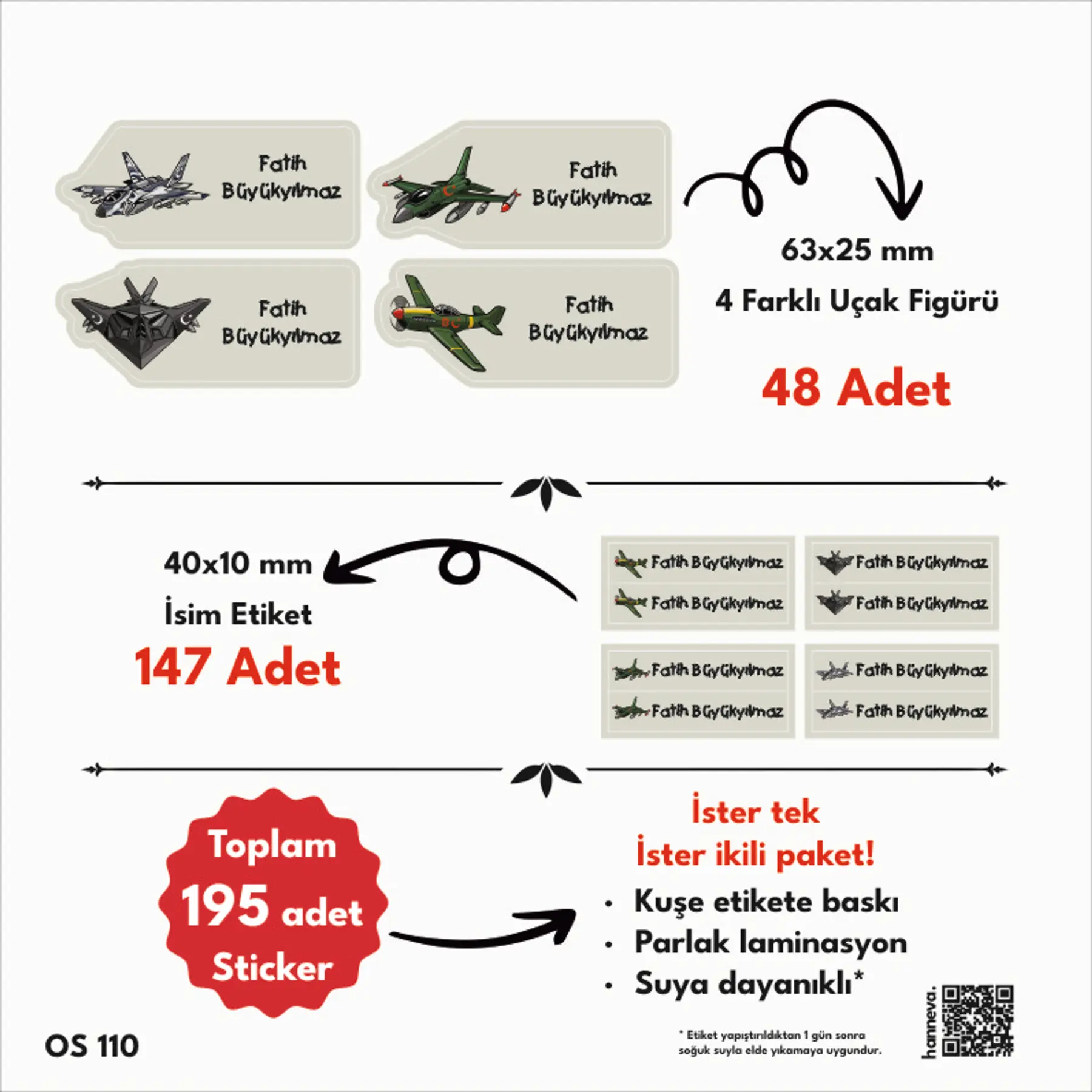 Uçak Temalı Sticker 4 Figür